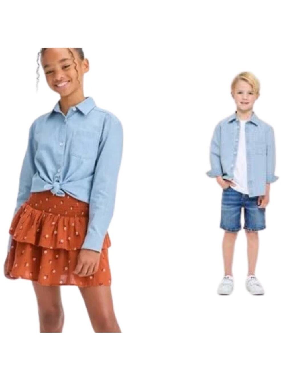 Cat & Jack Kids Chambray Button Up Top, Size  L (10-12)